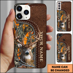 Maxcorners Deer Hunting Brown Leather Pattern Personalized Name Phone Case (4 colors)