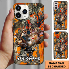 Maxcorners Deer Hunting Camo With American Flag Personalized Name Phone Case (4 colors)
