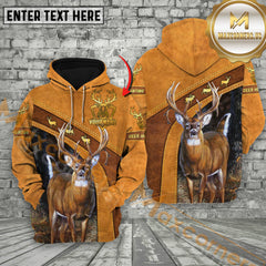 Maxcorners Brown Leather Style Deer Hunting Custom Name Buck Deer Apparel 3D Hoodie All Over Printed Clothes