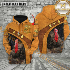 Maxcorners Brown Leather Style Turkey Hunting Custom Name Apparel 3D Hoodie All Over Printed Clothes