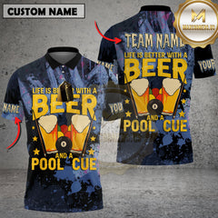 Maxcorners Billiard Life Is Better With Beer And A Pool Cue Personalized Name 3D Unisex Shirt