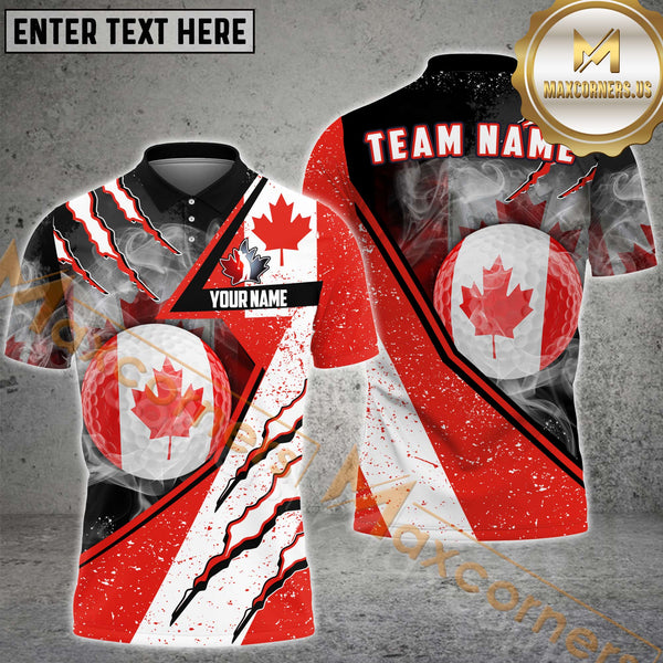 Maxcorners Canadian Flag Golf Jersey Customized Name, Team Name 3D Polo Shirt