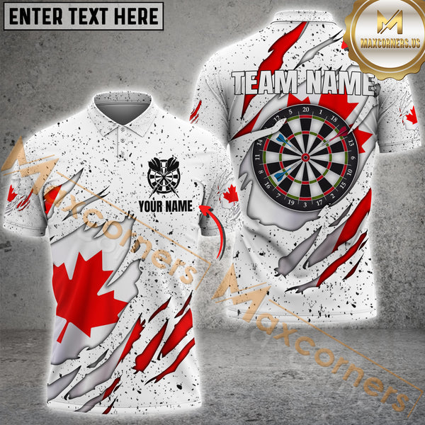 Maxcorners White Grunge Canadian Flag Darts Jersey Customized Name, Team Name 3D Polo Shirt