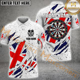 Maxcorners White Grunge Uk Flag Darts Jersey Customized Name, Team Name 3D Polo Shirt