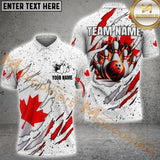 Maxcorners White Grunge Canadian Flag Bowling Jersey Customized Name, Team Name 3D Polo Shirt