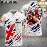 Maxcorners White Grunge Uk Flag Bowling Jersey Customized Name, Team Name 3D Polo Shirt