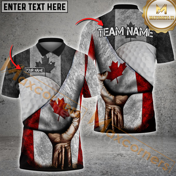 Maxcorners Canadian Flag Golf Jersey Customized Name, Team Name 3D Polo Shirt