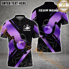 Maxcorners Ball Golden Hexagon Pattern Premium Bowling Jersey Multicolor Option Customized Name, Team Name 3D Polo Shirt