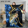 Maxcorners Fishing Blue Ocean Wave & Gold Geometric Personalized Name 3D Blanket
