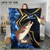 Maxcorners Fishing Blue Ocean Wave & Gold Geometric Personalized Name 3D Blanket