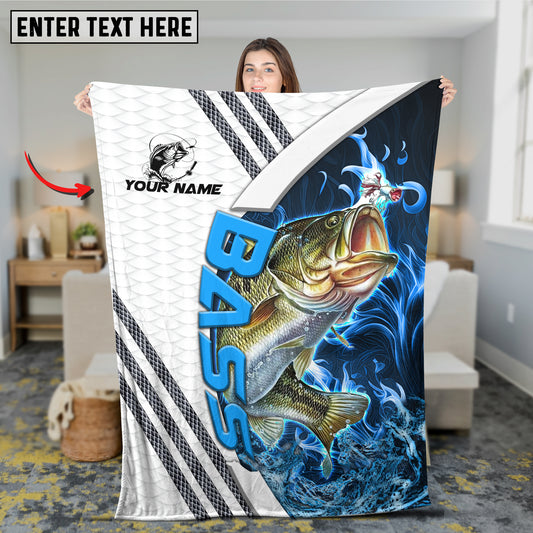Maxcorners Walleye Fishing White Blue Lava Sun Protection Personalized Name 3D Blanket