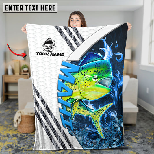Maxcorners Walleye Fishing White Blue Lava Sun Protection Personalized Name 3D Blanket