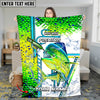 Maxcorners Mahi-Mahi Fishing Blue Line Skin Fish Pattern Sun Protection Personalized Name 3D Blanket