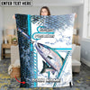 Maxcorners Mahi-Mahi Fishing Blue Line Skin Fish Pattern Sun Protection Personalized Name 3D Blanket