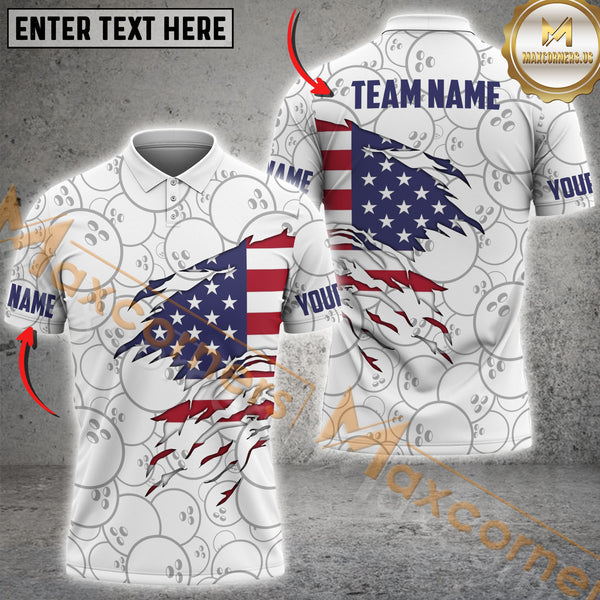 Maxcorners Bowling Flag Ball Pattern Personalized Name, Team Name 3D Shirt (American, Canadian, Texas, Australian)