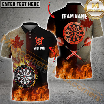 Maxcorners Darts Candian Flag Dartboard Flame Multicolor Options Personalized Name, Team Name 3D Shirt