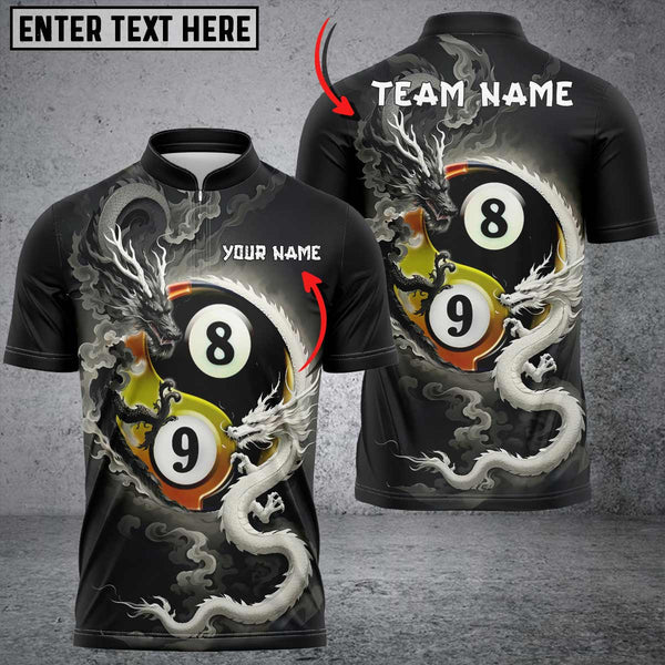 Maxcorners Billiard Black And White Dragon Couple Multicolor Options Personalized Name, Team Name 3D Shirt