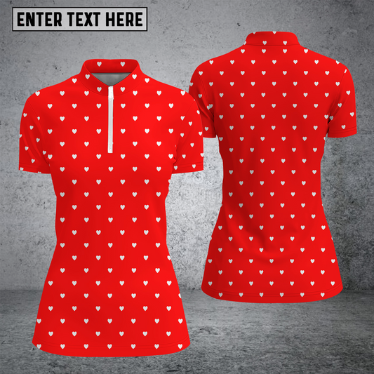Maxcorners Custom Red White Hearts Stand Collar Zipper Polo Shirts For Women for Norma Gaddison