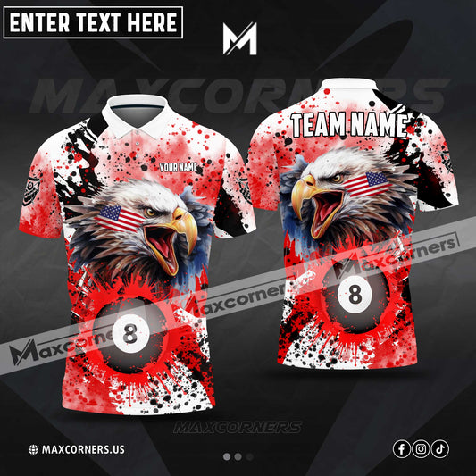 Maxcorners Billiards Ball 8 Eagle American Flag Paint Pattern Multicolor Options Personalized Name, Team Name 3D Polo Shirt (4 Colors)