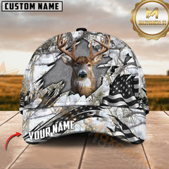 Maxcorners Deer Breakthrough Camo Hunting US Flag Personalized Hat 3D Printed Multicolor