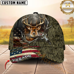 Maxcorners Personalized American Flag Forest Camo Deer Hunting 3D Cap, Perfect Gift for Hunter