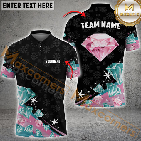 Maxcorners Funny Pink And Turquoise Diamonds Darts Polo & Quarter Zip Custom Dart Shirts For Men Dart Jerseys For Lisa