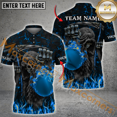 Maxcorners  Grim Reaper Flaming Bowling Jersey Multicolor Option Customized Name, Team Name 3D Polo Shirt