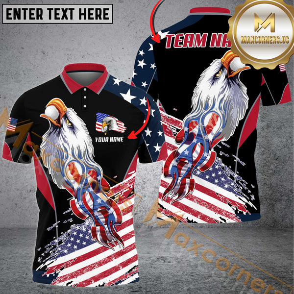 Maxcorners Golf Eagle US Flag Multicolor Option Customized Name, Team Name 3D Polo Shirt