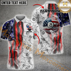 Maxcorners Ball 8 Smoke US Flag Billiard Jersey Multicolor Options Personalized Name, Team Name 3D Polo Shirt