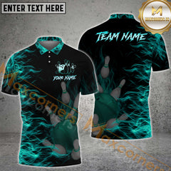 Maxcorners Bowling Flame Multicolor Options Personalized Name, Team Name 3D Shirt