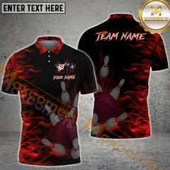Maxcorners Bowling Flame Multicolor Options Personalized Name, Team Name 3D Shirt