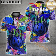 Maxcorners Bowling Graffiti Funny Smiley Multicolor Customized Name, Team Name 3D Shirts