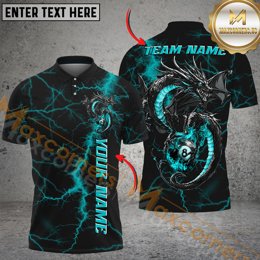 Maxcorners Billiard Dragon 8-Ball Lightning Multicolor Personalized Name, Team Name 3D Shirt
