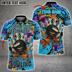 Maxcorners Bowling “Split Personality” Graffiti Style Multicolor Customized Name, Team Name 3D Shirts