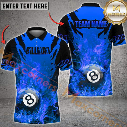 Maxcorners Ball 8 Flame Billiard Jersey Multicolor Options Personalized Name, Team Name 3D Polo Shirt (4 Colors)