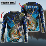 Maxcorners Pike Fishing Tailored Tides Pattern Personalized Name, Team Name 3D Long Sleeve Shirt