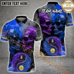 Maxcorners Billiard Inferno & Ice Skull Yin Yang Multicolor Personalized Name, Team Name 3D Shirt
