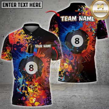 Maxcorners Billiard Color Splash 8-Ball Personalized Name, Team Name Unisex 3D Shirt