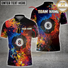 Maxcorners Billiard Color Splash 8-Ball Personalized Name, Team Name Unisex 3D Shirt