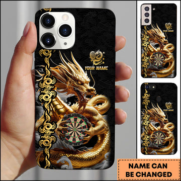 Maxcorners Darts Golden Dragon Asian Luxury Art Personalized Name 3D Phone Case