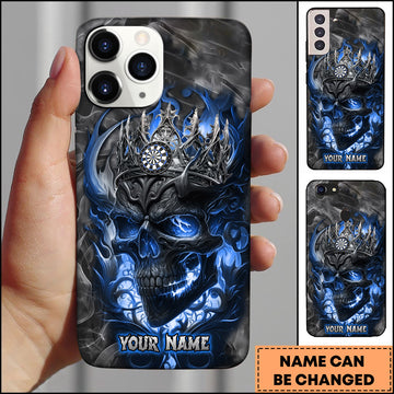 Maxcorners Darts Blue Flame Skull King Crown Personalized Name 3D Phone Case