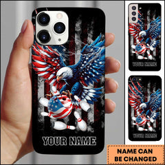 Maxcorners Bowling Patriotic Eagle Lightning Strike American Flag Personalized Name 3D Phone Case