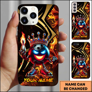 Maxcorners Bowling Fire King Crown Cartoon Ball Personalized Name 3D Phone Case
