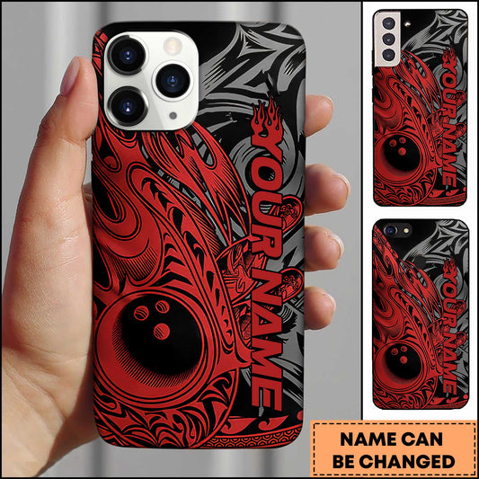Maxcorners Bowling Tribal Flame Ball Abstract Red Black Personalized Name 3D Phone Case