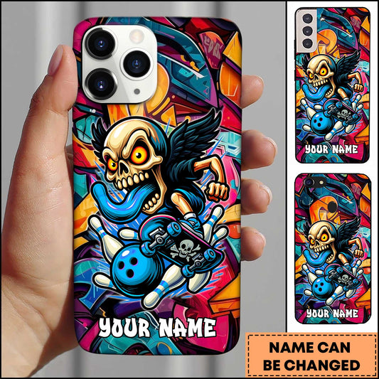 Maxcorners Bowling Graffiti Skull Skate Style Colorful Art Personalized Name 3D Phone Case