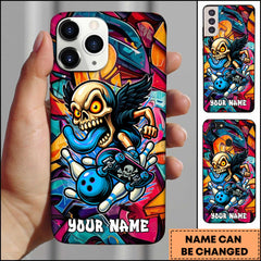Maxcorners Bowling Graffiti Skull Skate Style Colorful Art Personalized Name 3D Phone Case