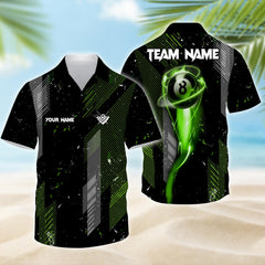 Maxcorners Grunge Black & Green 8 Ball Pool Lights Men'S Billiard Shirts Custom Billiard Jersey Polo & 1/4 Zip