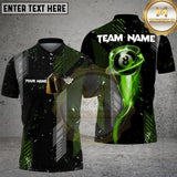 Maxcorners Grunge Black & Green 8 Ball Pool Lights Men'S Billiard Shirts Custom Billiard Jersey Polo & 1/4 Zip