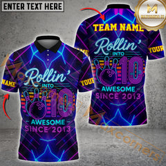 Maxcorners Bowling Rollin’ Into 10 – Anniversary Neon Style Personalized Name 3D Unisex Shirt