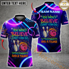 Maxcorners Bowling With 2 Fingers And A Thumb Neon Style Personalized Name 3D Unisex Shirt